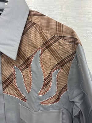 New Men’s Champion Western Gray Sensing Long Sleeve Pearl Snap 16 Large X-1