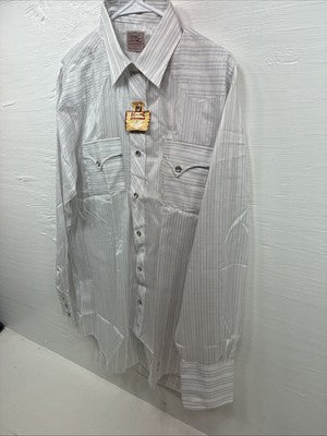 New Men’s H Bar C White Stripe Long Sleeve Pearl Snap 16.5 Large X-58