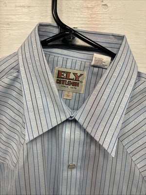 New Men’s ELY Cattleman Blue Stripe Design Long Sleeve Pearl Snap 15 Medium X-99