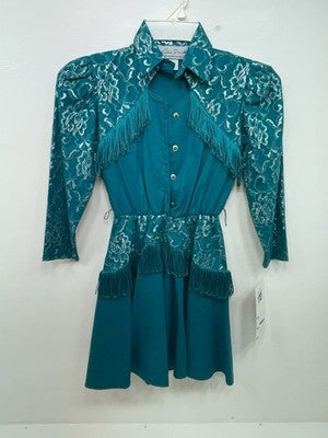 New Kids Blue Western With Fringe Western Attitude Long Sleeve Dress M 3B-118