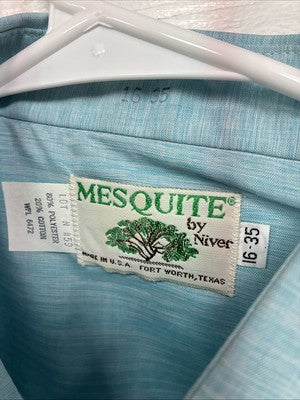 New Men’s Mesquite Blue Long Sleeve Pearl Snap 16 X 35 Large CC-61