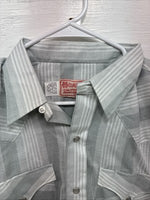 New Men’s H Bar C Gray Stripe Long Sleeve Pearl Snap 16.5 Large X-51