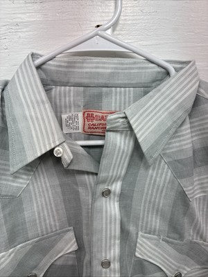 New Men’s H Bar C Gray Stripe Long Sleeve Pearl Snap 16.5 Large X-51