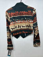 New Women’s Roughrider Western Design Long Sleeve Button Up Crop Small YY-52
