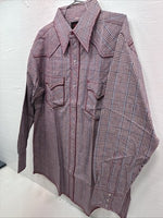 New Men’s Champion Western Burgundy Plaid Long Sleeve Pearl Snap XL M-100