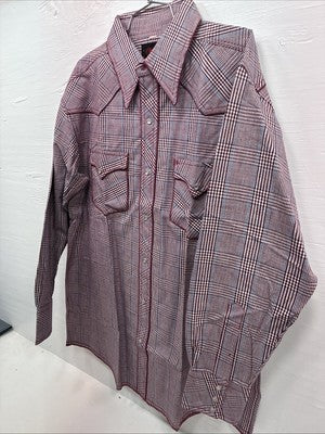 New Men’s Champion Western Burgundy Plaid Long Sleeve Pearl Snap XL M-100