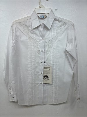 New Women’s Miss Rodeo White Long Sleeve Pearl Snap Size 13/14 TT-31 