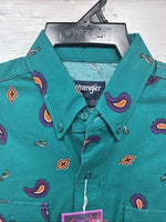 New Men’s Wrangler Teal Western Design Long Sleeve Button Up 16/5 Large T-27