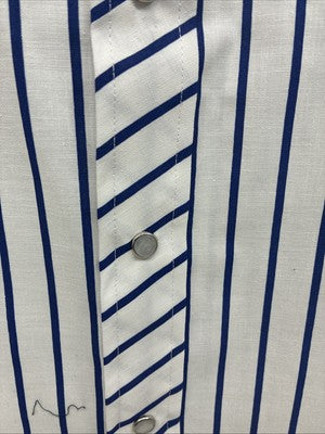 New Men’s H Bar C White Blue Stripe Long Sleeve Pearl Snap 16.5 X 34 Large V-108