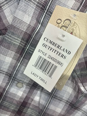 New Women’s Cumberland Purple Plaid Long Sleeve Pearl Snap 2X V-67