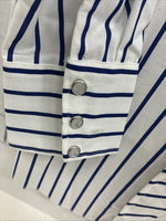 New Men’s H Bar C White Blue Stripe Long Sleeve Pearl Snap 16.5 X 34 Large V-108