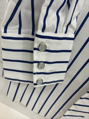 New Men’s H Bar C White Blue Stripe Long Sleeve Pearl Snap 16.5 X 34 Large V-108