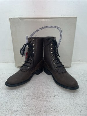 New Youth Brown Lace Up Old West Cowboy Boots. 5148 G 3.5 3 1/2. 22-40