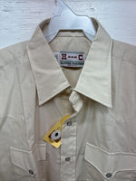 New Men’s H Bar C Tan Short Sleeve Pearl Snap 16.5 Large AA-111