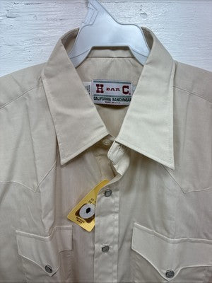 New Men’s H Bar C Tan Short Sleeve Pearl Snap 16.5 Large AA-111