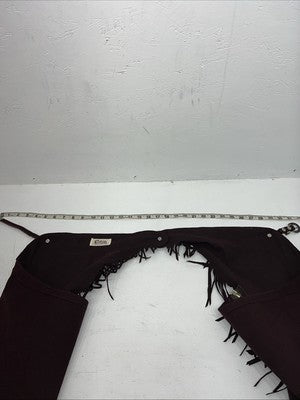 New Burgundy Cowboys Show Chaps With Fringe Adjustable Waist 32” N-45