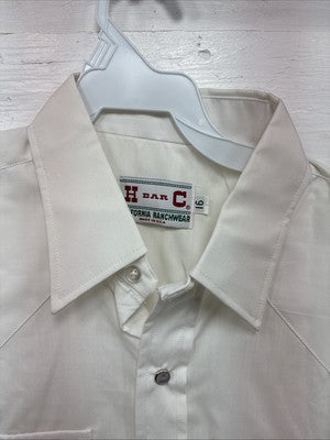 New Men’s H Bar C White Simple Short Sleeve Pearl Snap 16 Large Q-26