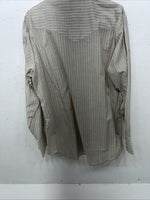 New Men’s Tan Stripped ELY Cattleman Pearl Snap Long Sleeve Shirt 16.5x34 L P-29