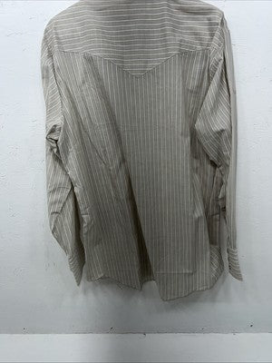 New Men’s Tan Stripped ELY Cattleman Pearl Snap Long Sleeve Shirt 16.5x34 L P-29