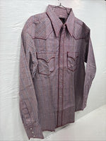 New Men’s Champion Western Burgundy Plaid Long Sleeve Pearl Snap XL M-100
