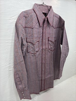 New Men’s Champion Western Burgundy Plaid Long Sleeve Pearl Snap XL M-100