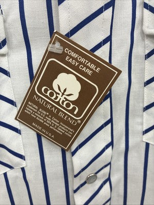 New Men’s H Bar C White Blue Stripe Long Sleeve Pearl Snap 16.5 X 34 Large V-108