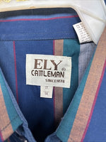New Men’s ELY Cattleman Blue Multicolor Stripe Long Sleeve Pearl Snap 17 XL O-47