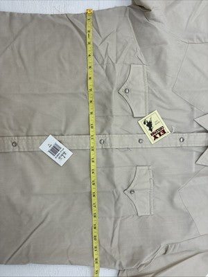 New Men’s ELY Cattleman Tan Short Sleeve Pearl Snap 16 Large AA-13