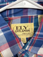 New Men’s ELY Cattleman Blue Multicolor Plaid Short Sleeve Pearl Snap Large Q-93