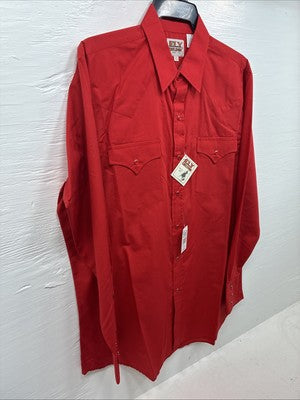 New Men’s ELY Cattleman Red Long Sleeve Pearl Snap 16.5 X 35 Large AA-56