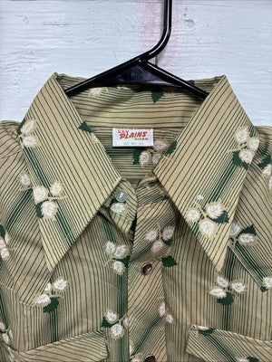New Men’s ELY Plains Yellow Green Floral Long Sleeve Pearl Snap 15.5 Medium T-11