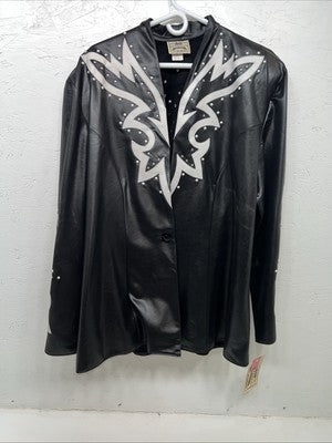 New Women’s Black White Leather Jacket 2XL RR-22