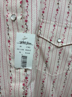 New Women’s White Horse White Red Floral Long Sleeve Pearl Snap Medium YY-58