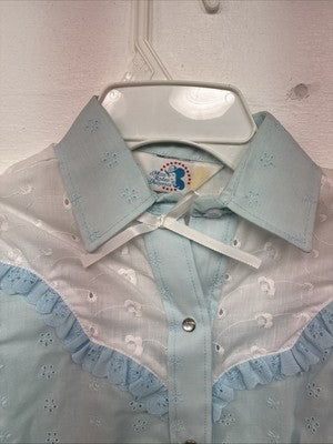 New Women’s Miss Rodeo Blue Ruffled Long Sleeve Pearl Snap Small KK-21