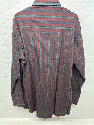 New Men’s ELY Cattleman Red Multicolor Stripe Long Sleeve Pearl Snap XL Q-96