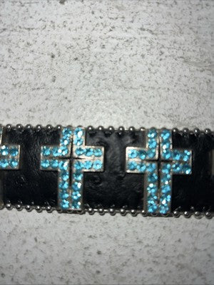 New Black Genuine Leather Blazin Roxx Blue Cross Bling M Belt #N3520401 Z-2