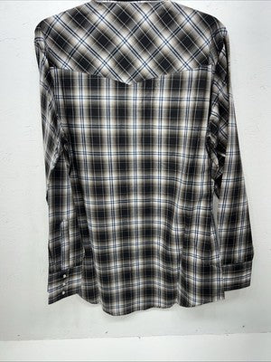 New Men’s Brown Plaid ELY Cattleman Long Sleeve Pearl Snap Shirt. L Tall P-68