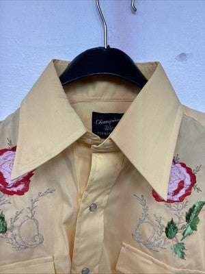 New Women’s Champion Western Yellow Floral Long Sleeve Pearl Snap 14.5 MM-10