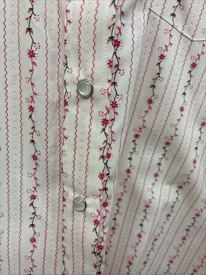 New Women’s White Horse White Red Floral Long Sleeve Pearl Snap Medium YY-58