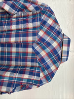 New Men’s ELY Cattleman Blue Multicolor Plaid Short Sleeve Pearl Snap Large Q-93