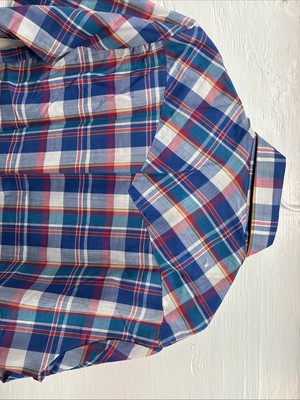 New Men’s ELY Cattleman Blue Multicolor Plaid Short Sleeve Pearl Snap Large Q-93