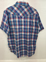 New Men’s ELY Cattleman Blue Multicolor Plaid Short Sleeve Pearl Snap Large X-15