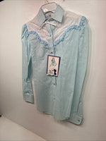 New Women’s Miss Rodeo Blue Ruffled Long Sleeve Pearl Snap Small KK-21