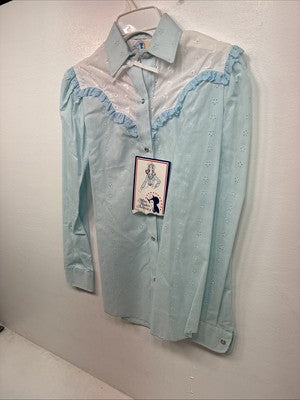 New Women’s Miss Rodeo Blue Ruffled Long Sleeve Pearl Snap Small KK-21