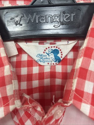 New Women’s Miss Rodeo Red Checker Long Sleeve Pearl Snap Small KK-27