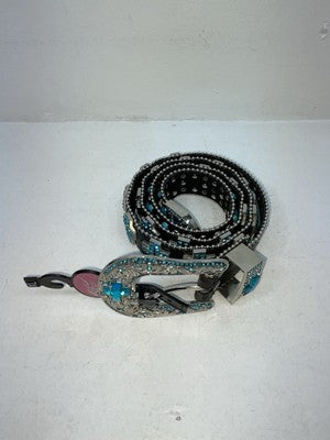 New Black Genuine Leather Blazin Roxx Blue Bling Cross XL Belt #N3520401 Z-78