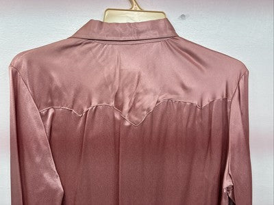 New Women’s Dickson Jenkins Pink Silk Long Sleeve Pearl Snap Size 40 KK-26