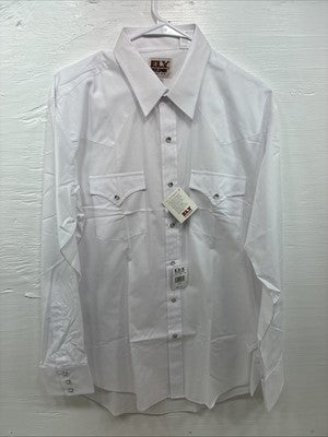 New Men’s ELY Cattleman White Long Sleeve Pearl Snap 16.5 X 35 Large CC-52