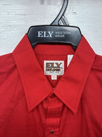 New Men’s ELY Cattleman Red Long Sleeve Pearl Snap 16.5 X 35 Large AA-56