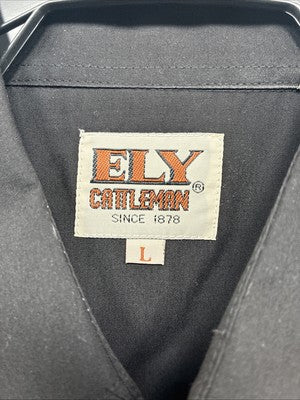 New Men’s ELY Cattleman Black Eagle Designed Short Sleeve Pearl Snap Large T-65